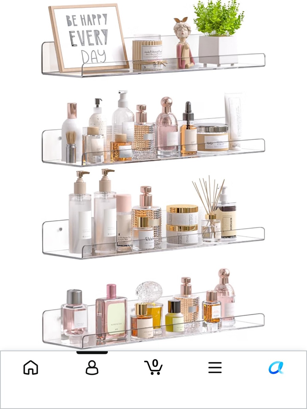 Clear Acrylic Floating Wall Shelves - 4-Pack Home Storage Organizer